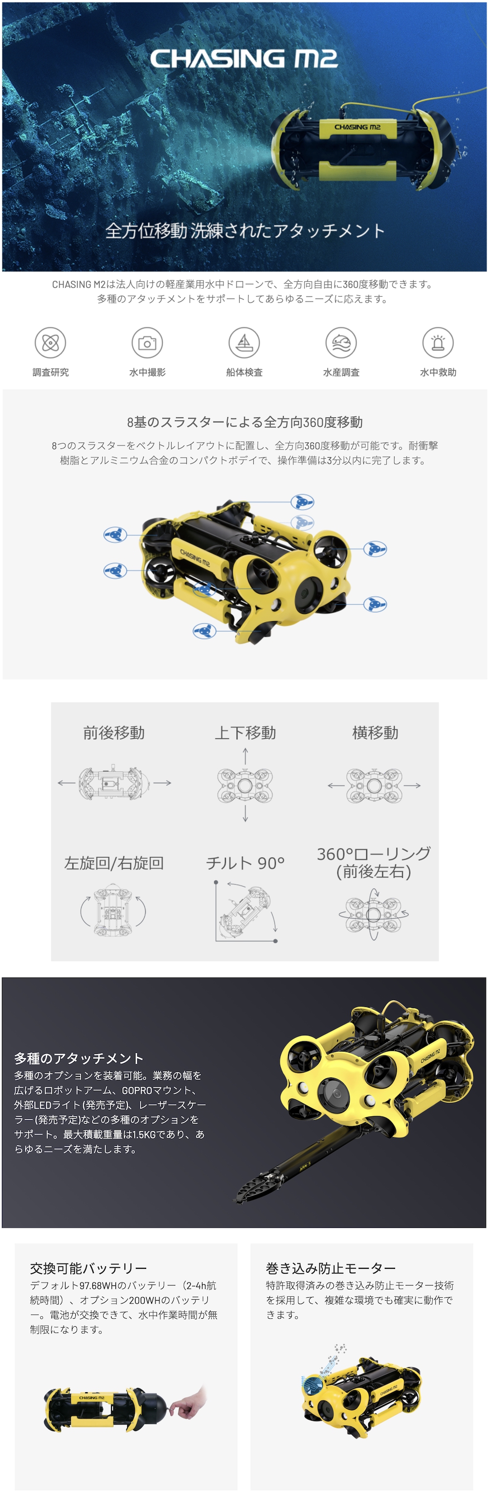 CHASING M2 水中ドローン(標準パッケージ/100mケーブル付き)